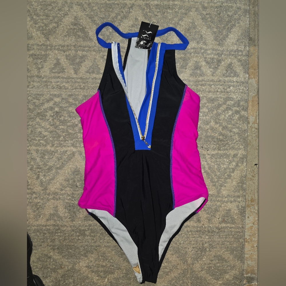 Stylish Black and Pink One-Piece Swimsuit